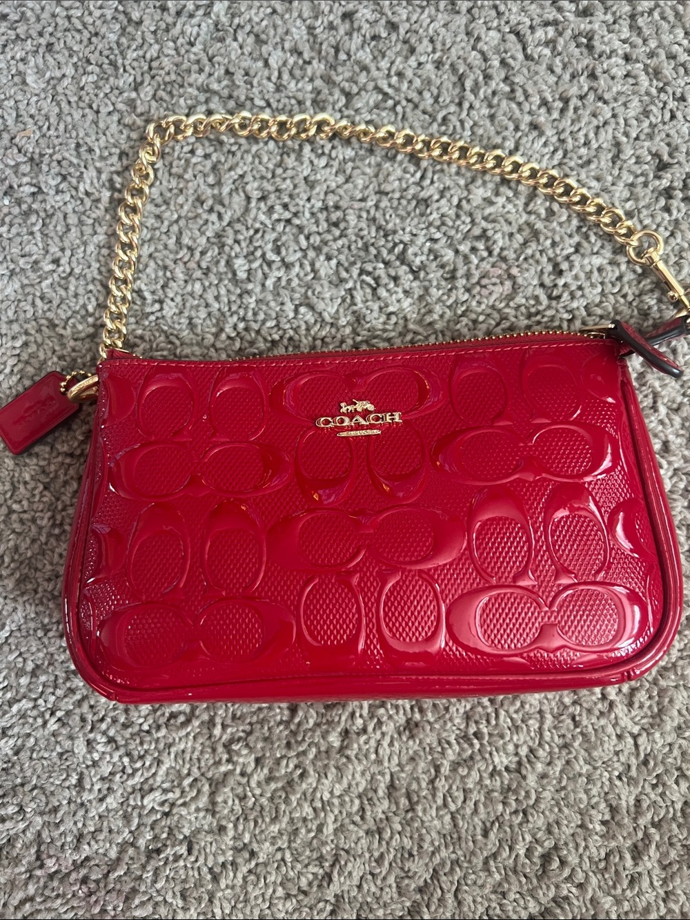 Coach Nolita 19 Red Patent Leather Wristlet with Gold Chain